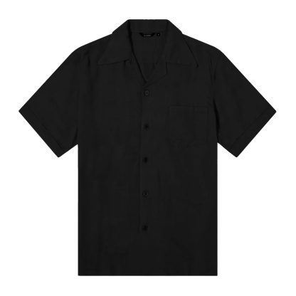 Черная гавайская оверсайз рубашка с карманом из хлопка фото